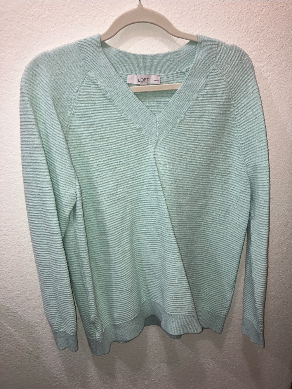 LOFT Mint V-Neck Ribbed Pullover Sweater